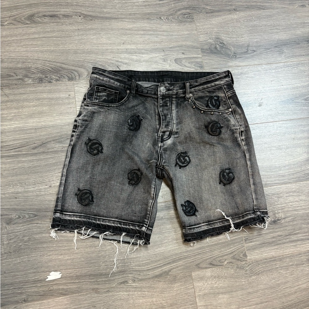 Godspeed Patch Distressed Black Denim Shorts - image 1